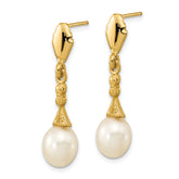 14k 5-6mm White Teardrop Freshwater Cultured Pearl Dangle Post Earrings